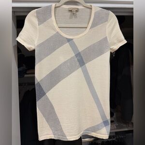 Burberry Brit Women’s Plaid Knit Top XS – 100% Wool Cream Check Short Sleeve